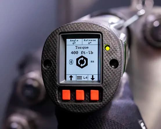 The LION GUN X Electric Torque Tool from the rear, showing the digital display for easy torque adjustment during operation
