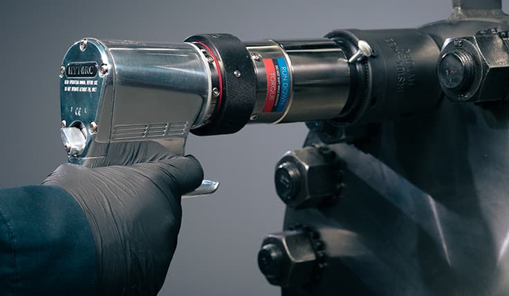 A view from the side of the jGun DUAL SPEED Pneumatic Torque Tool showing the two modes: Rundown & Torque